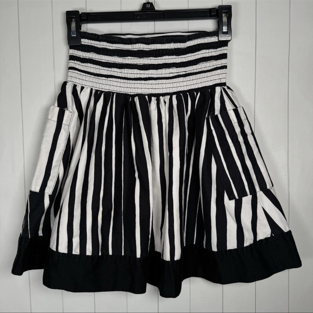 Black Striped High Waisted Flare Mini Skirt Y2K Whimsigoth Flirty Punk Pinup M - Picture 4 of 7